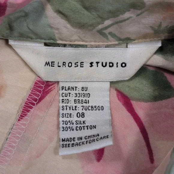 Vintage Melrose Studio Silk Cotton Floral Blazer Jacket Pink Green Rose Size 8 - Picture 3 of 10